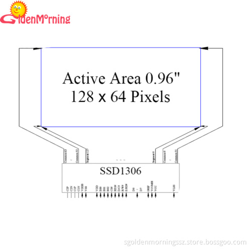 0.96" OLED display module with PCB, 128 x 64 pixels resolution, white colors
